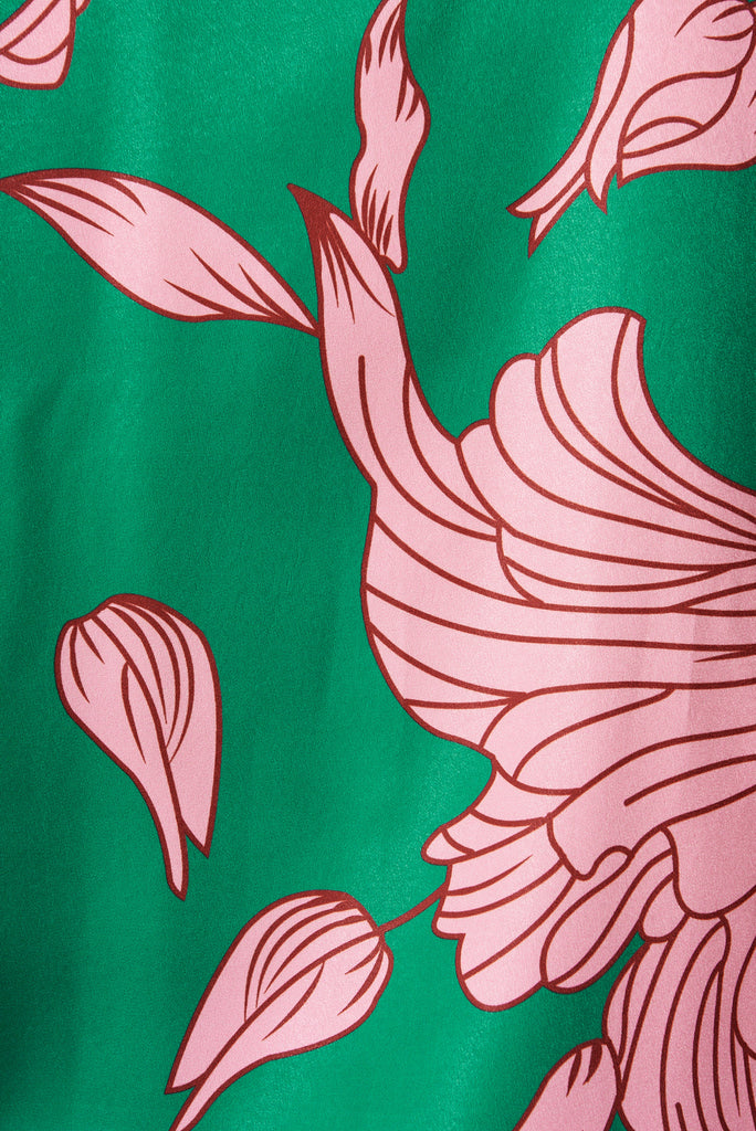Belgrade Shirt In Green With Pink Floral - fabric