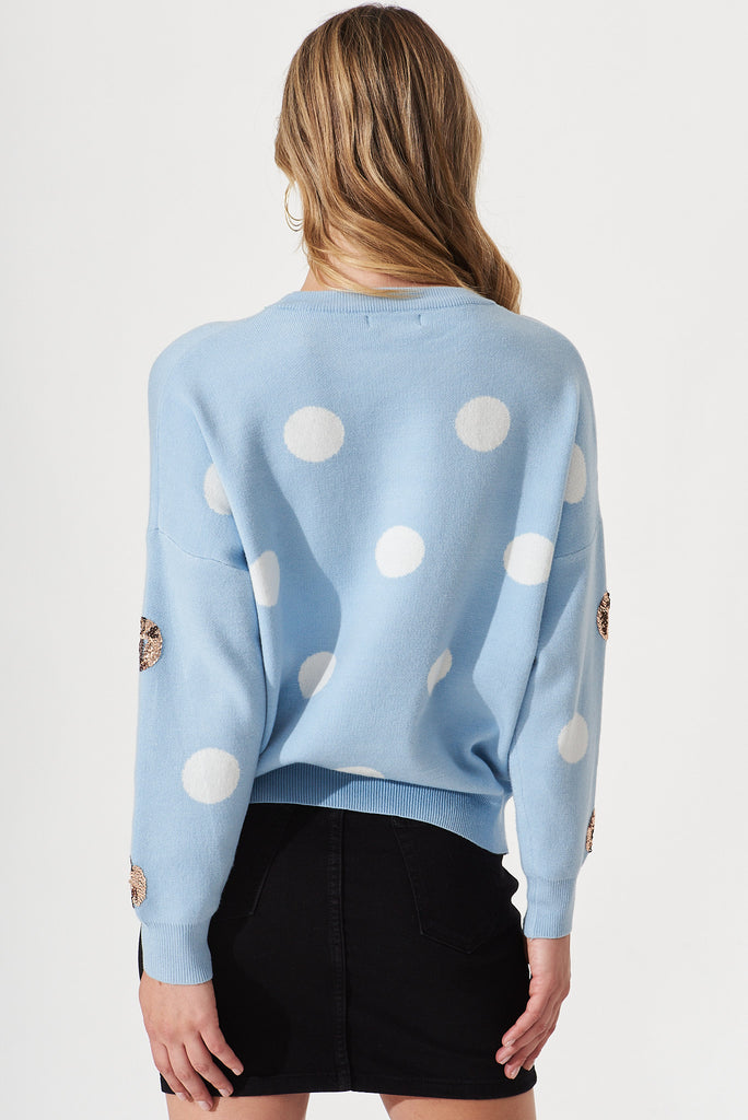 Almeria Knit In Blue With Sequin Spot Wool Blend - back
