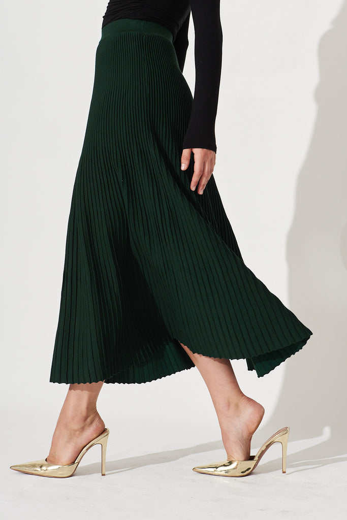 Honeycup Knit Skirt In Emerald Green Cotton Blend - side