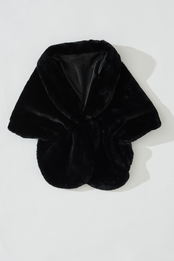 August + Delilah Bayonne Faux Fur Scarf In Black - flatlay