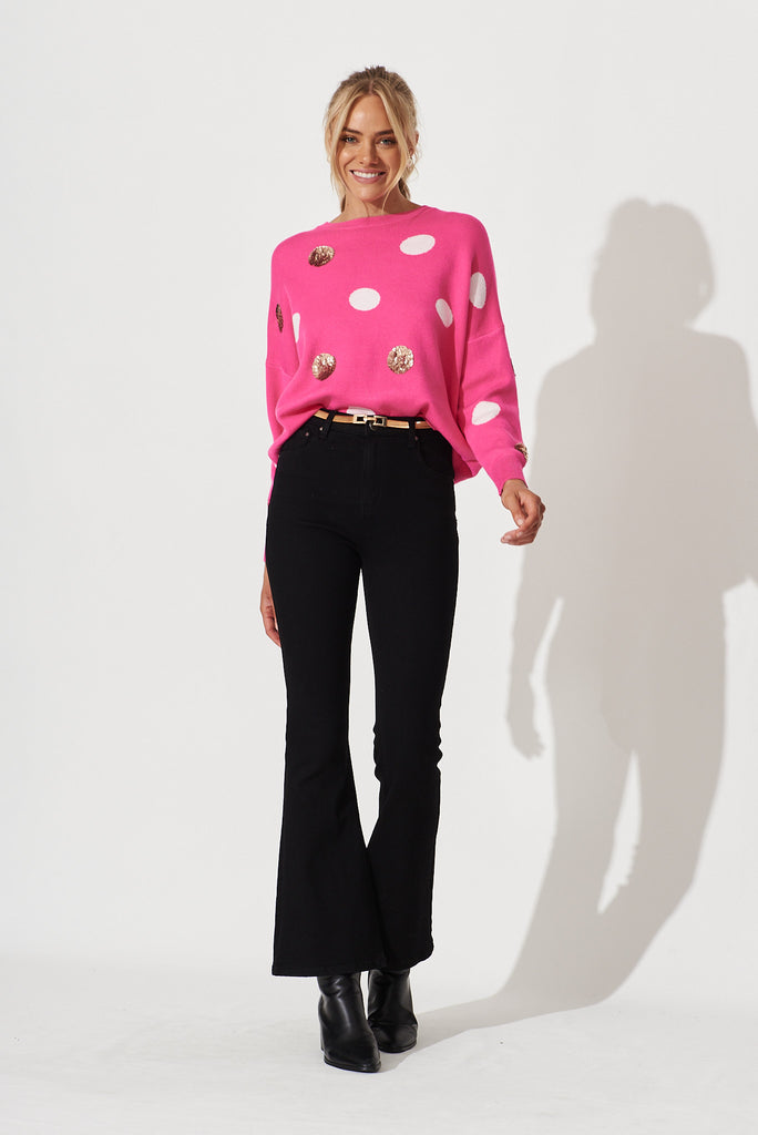 Almeria Knit In Hot Pink With Sequin Spot Wool Blend - full length