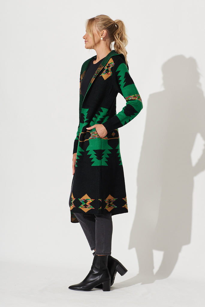 Steffi Boho Knit Cardigan In Green Multi Wool Blend - side