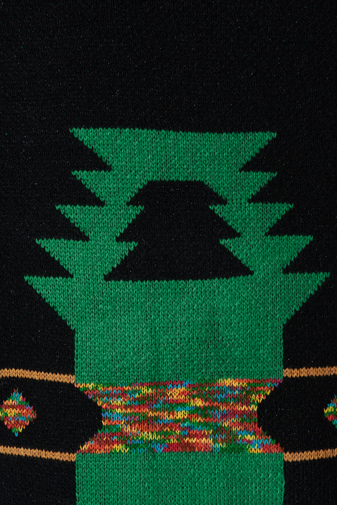 Steffi Boho Knit Cardigan In Green Multi Wool Blend - fabric