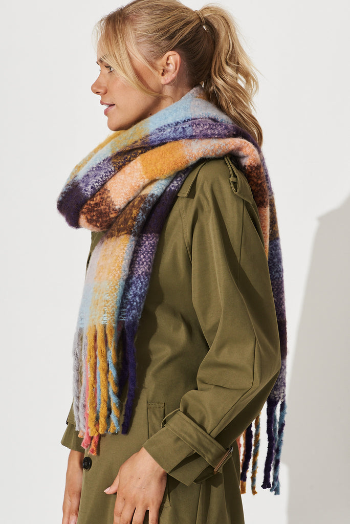 August + Delilah Brooklyn Oversized Knit Scarf In Multi Colour Check - side