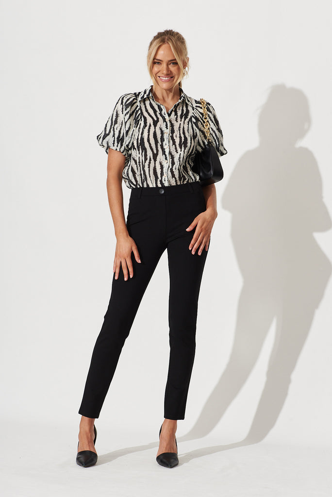 Bluebell Shirt In Black And White Leopard Print - full length