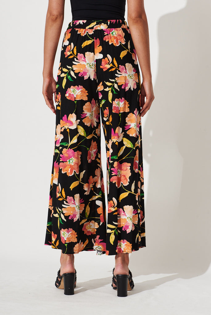 Ellia Pants In Black With Apricot Floral - back