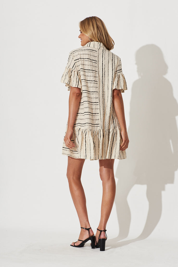 Freya Shirt Dress In Beige With Black Stripe Cotton - back