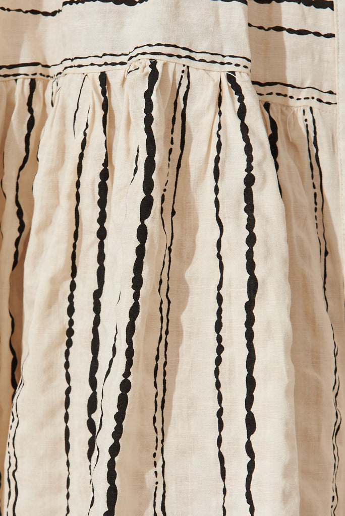 Freya Shirt Dress In Beige With Black Stripe Cotton - fabric