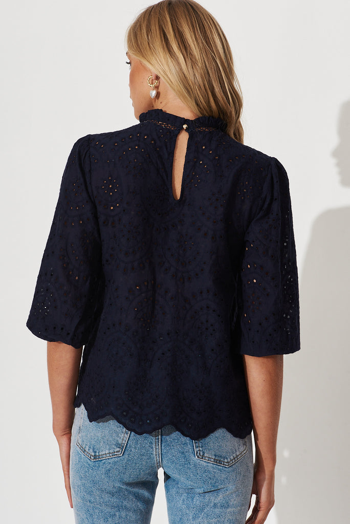 Donia Top In Navy Embroidery - back