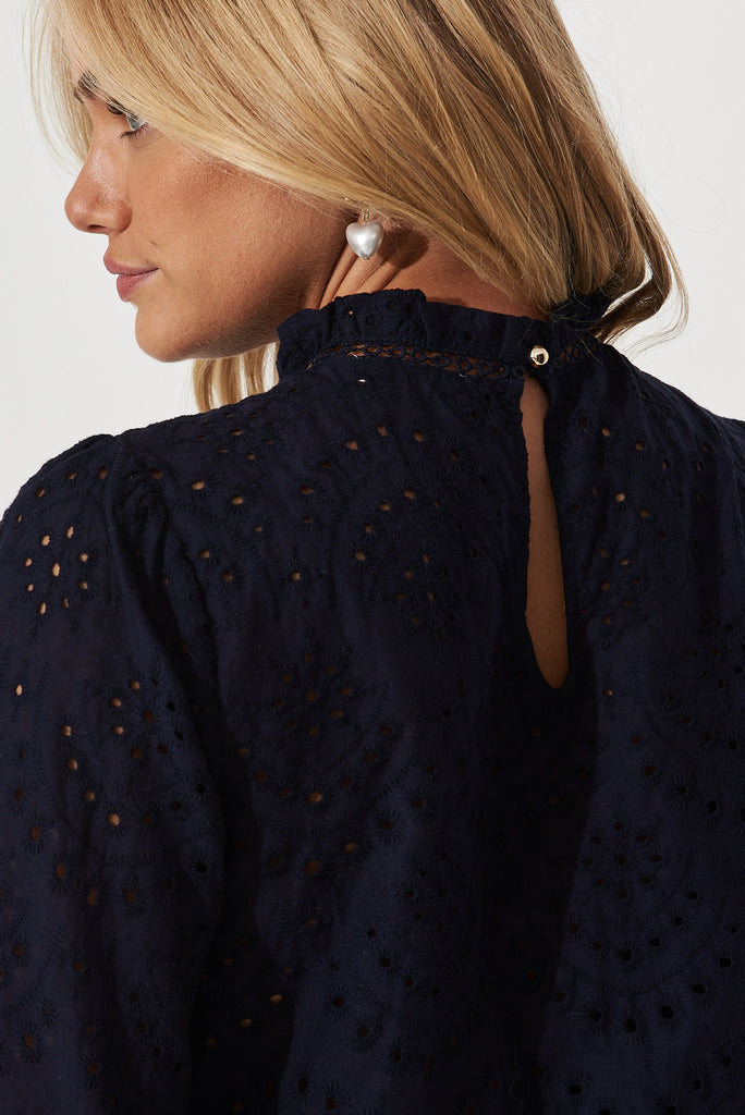 Donia Top In Navy Embroidery Cotton – St Frock