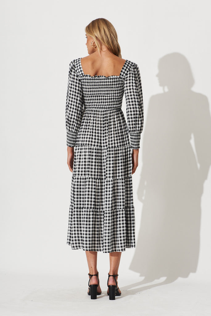 Athens Maxi Dress In White With Black Gingham Check - back