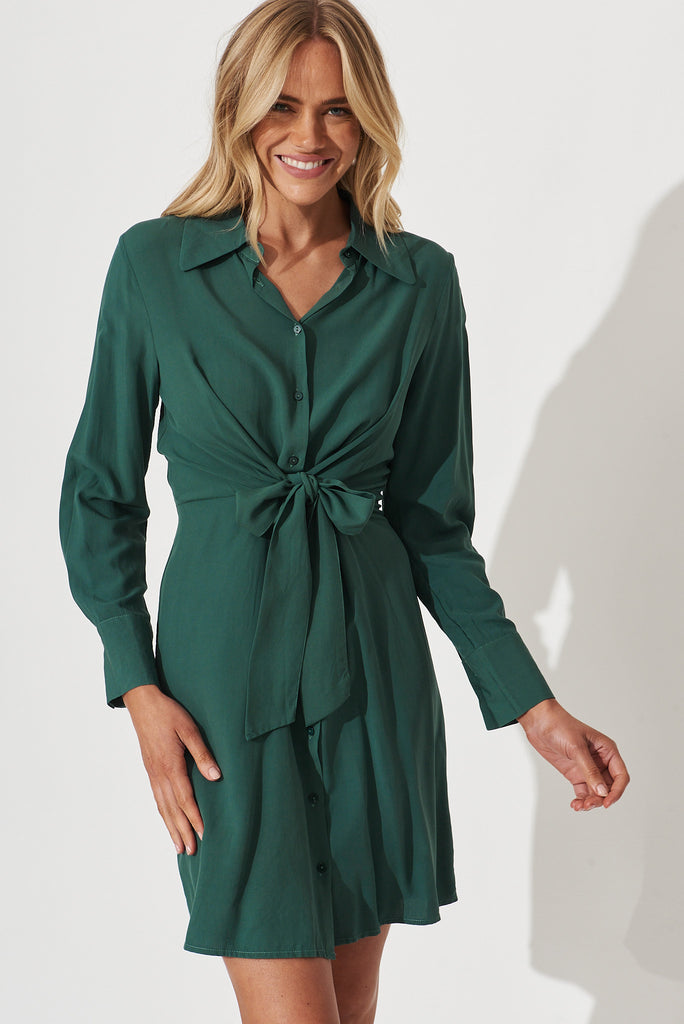 Begonia Shirt Dress In Teal Green - front