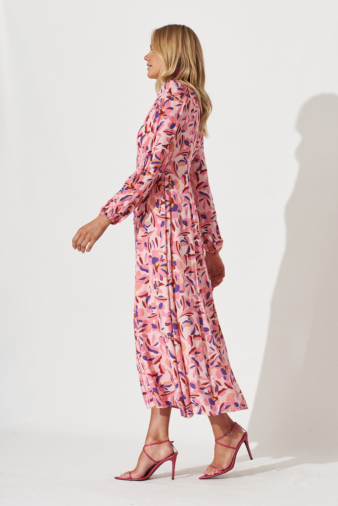 Nigella Maxi Dress In Pink With Navy Floral - side