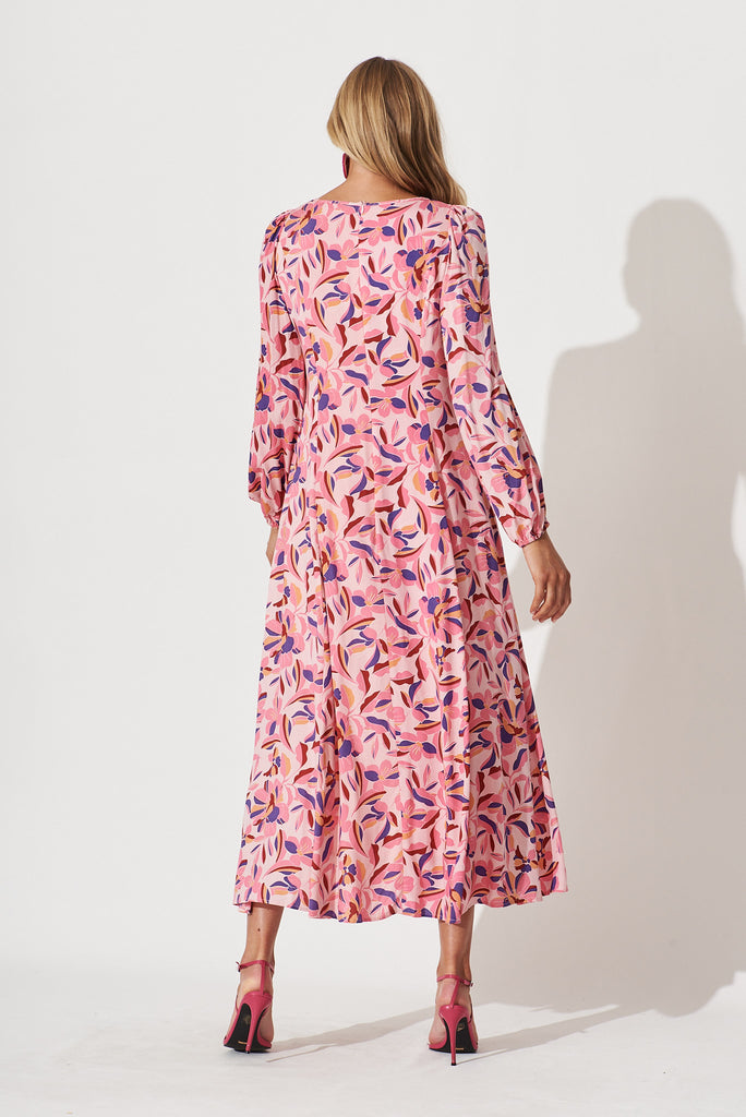 Nigella Maxi Dress In Pink With Navy Floral - back