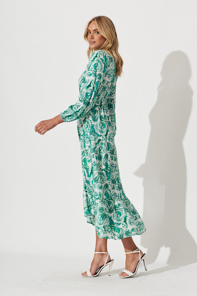 Starly Midi Shirt Dress In Blue With White Floral - side