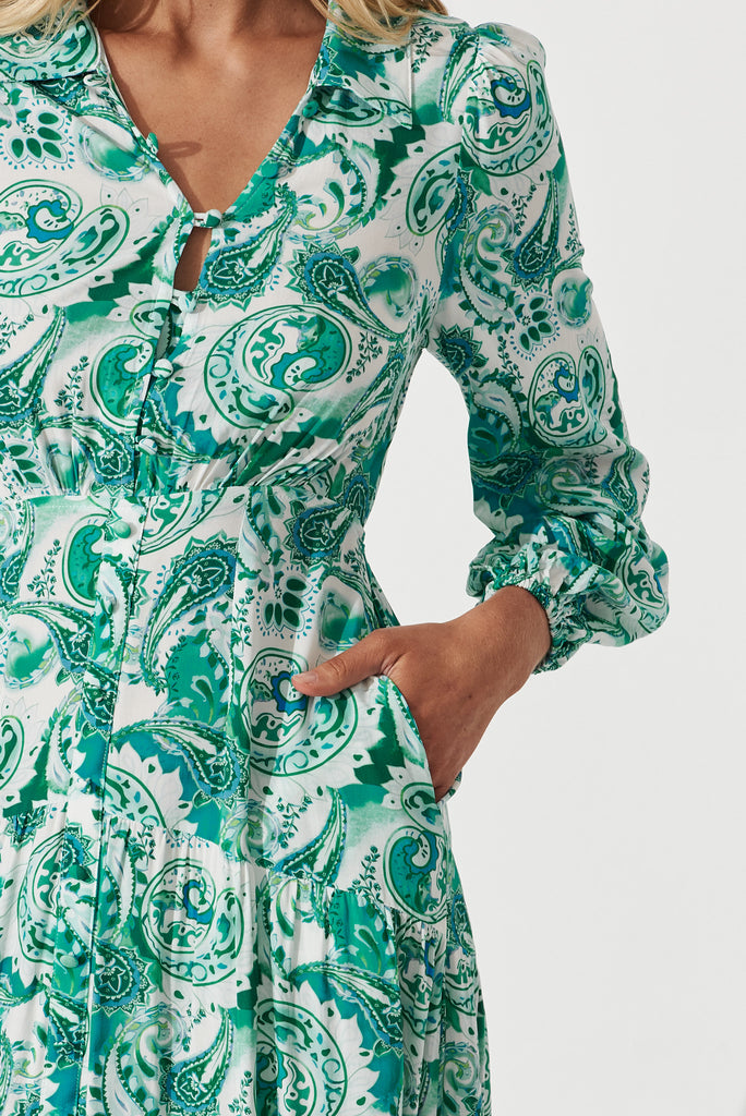 Starly Midi Shirt Dress In Blue With White Floral - detail