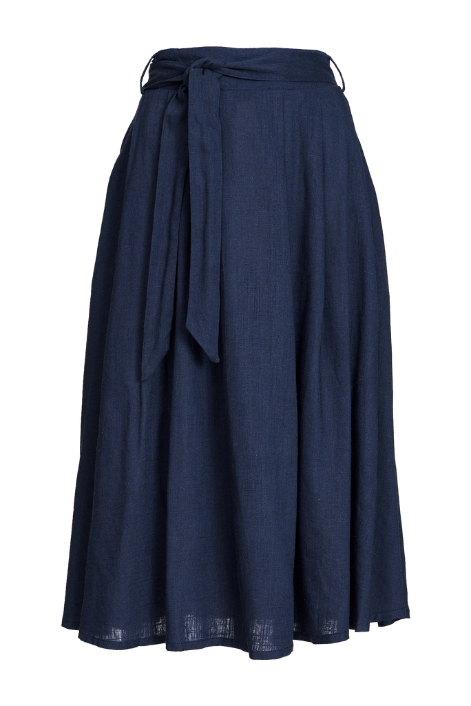 Bailey Midi Skirt In Navy Linen - ghost