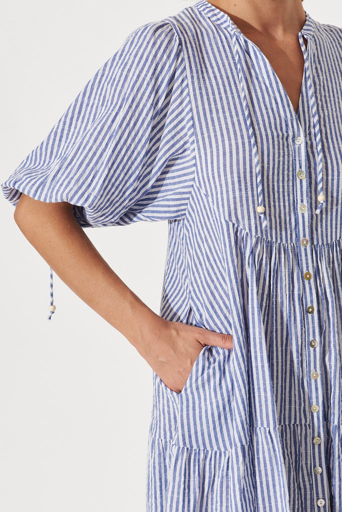 Aine Shirt Dress In Blue Stripe Cotton - detail