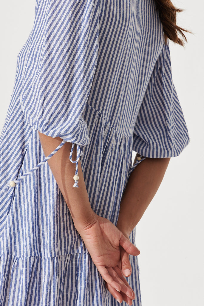 Aine Shirt Dress in Blue Stripe Cotton - detail