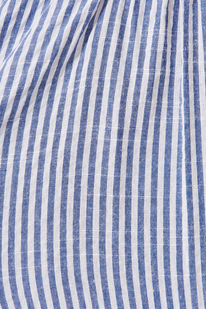Aine Shirt Dress in Blue Stripe Cotton - fabric