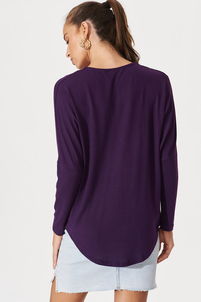Cova Zip Front Knit Top In Purple - back