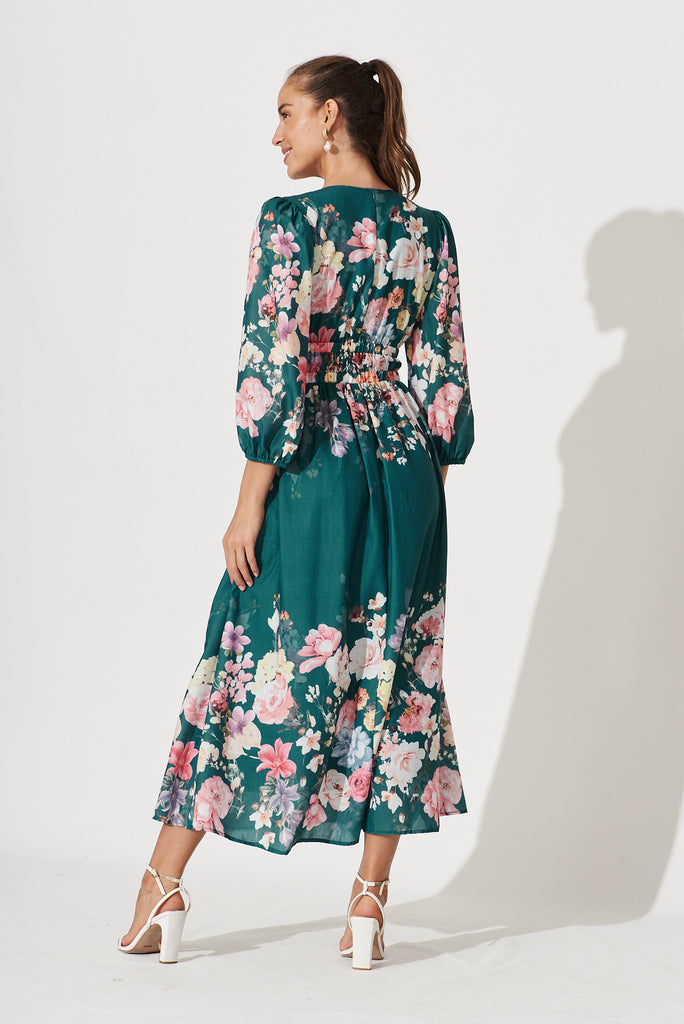 Camie Maxi Dress In Teal With Orange Floral - back