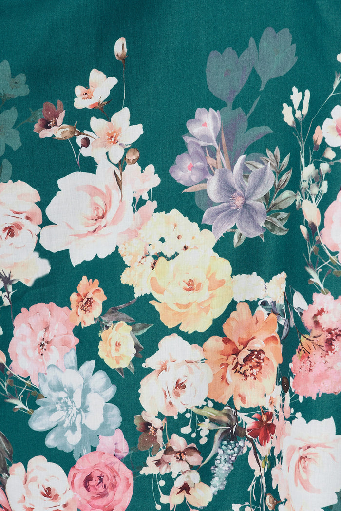 Camie Maxi Dress In Teal With Orange Floral - fabric