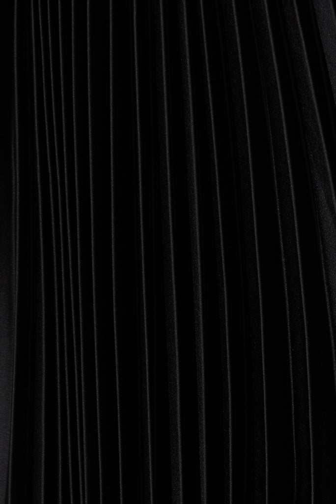 Anetta Midi Dress In Pleated Black Satin - fabric