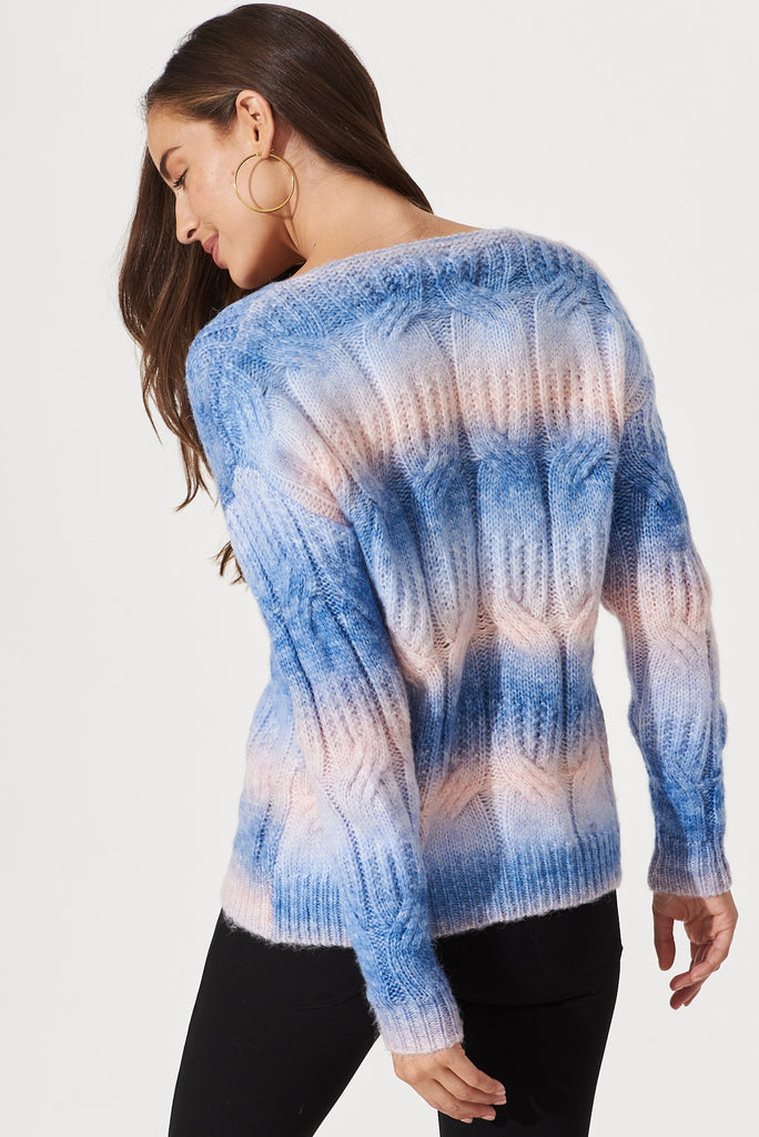 Putria Cable Knit In Blue With Pink Wool Blend - back