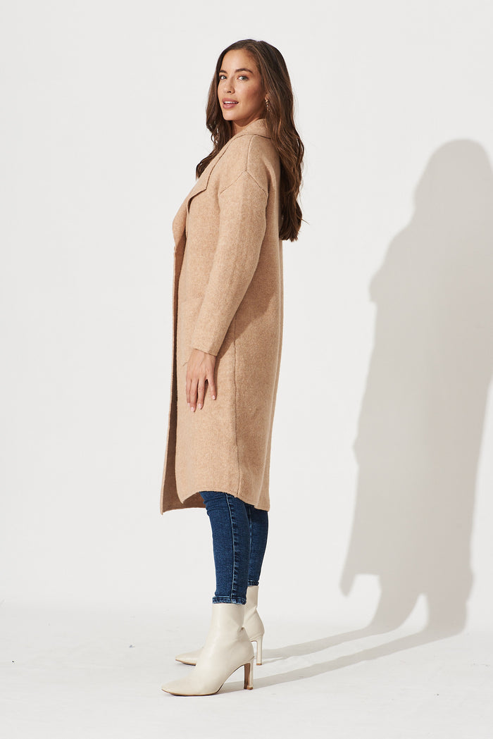 St Ives Coatigan In Brown Wool Blend - side