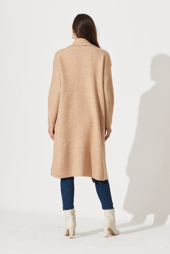 St Ives Coatigan In Brown Wool Blend - back