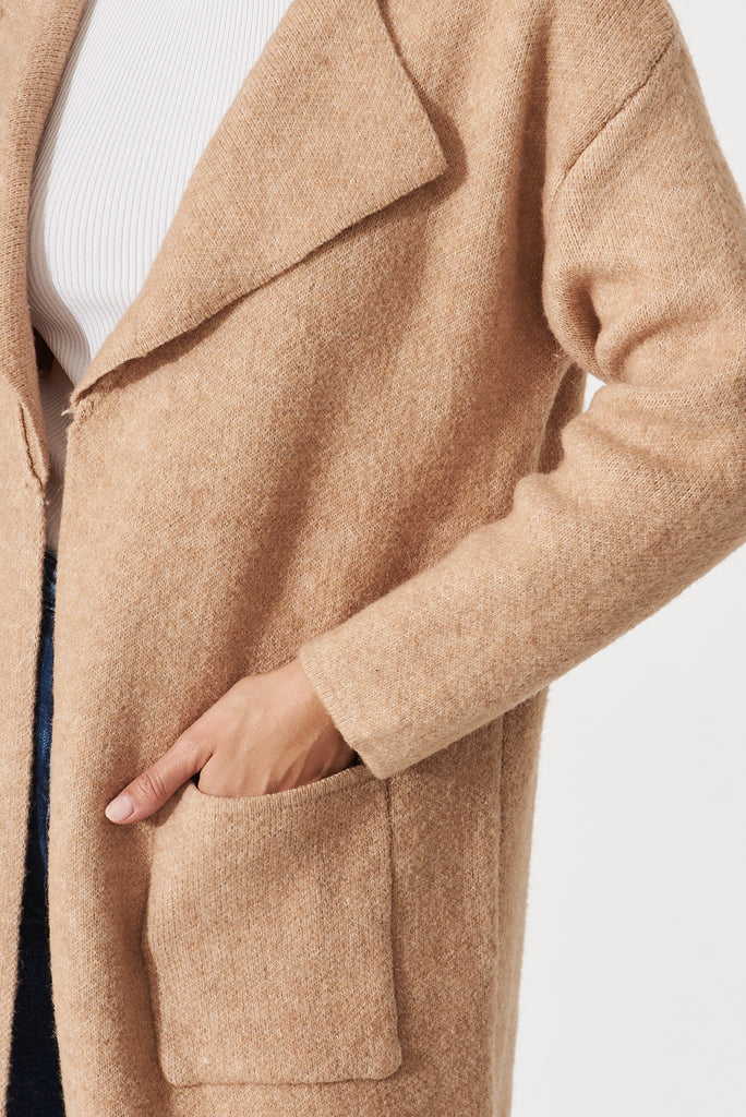St Ives Coatigan In Brown Wool Blend - detail