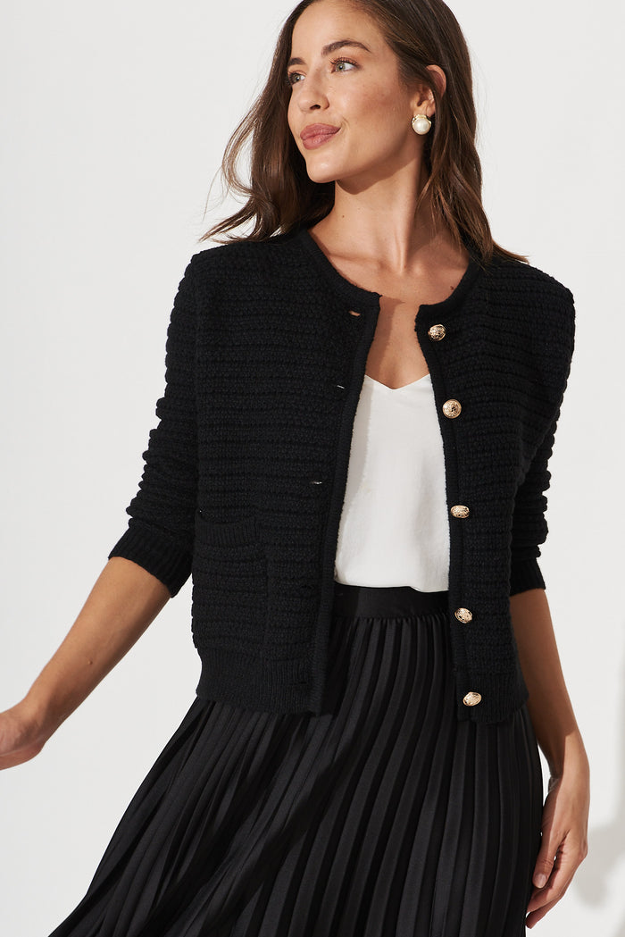Cartagena Knit Jacket In Black - detail