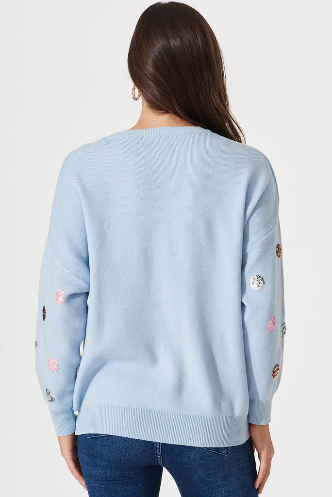 Snowdrop Knit In Blue Sequin Spot Wool Blend - back