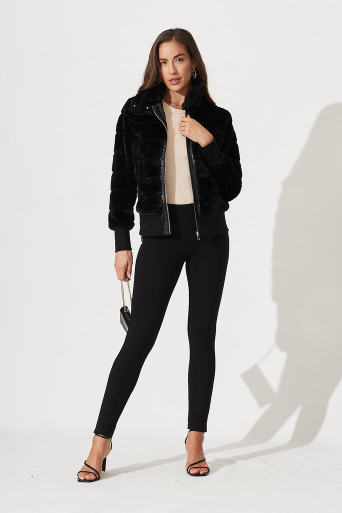 Melora Faux Fur Jacket In Black - full length
