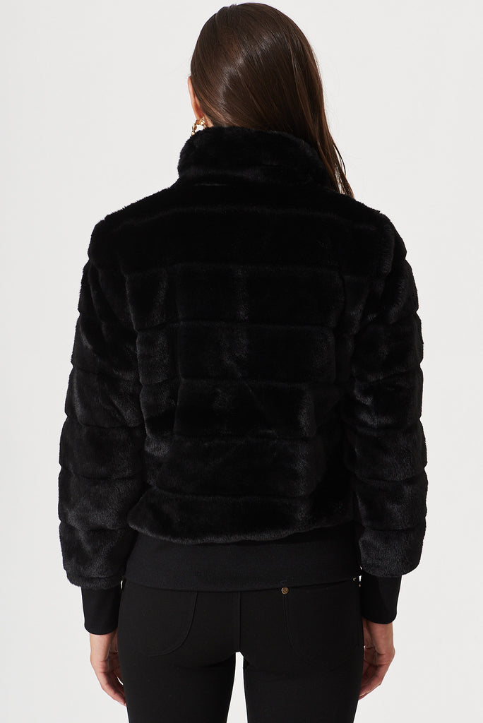 Melora Faux Fur Jacket In Black - back