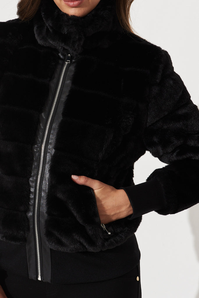 Melora Faux Fur Jacket In Black - detail