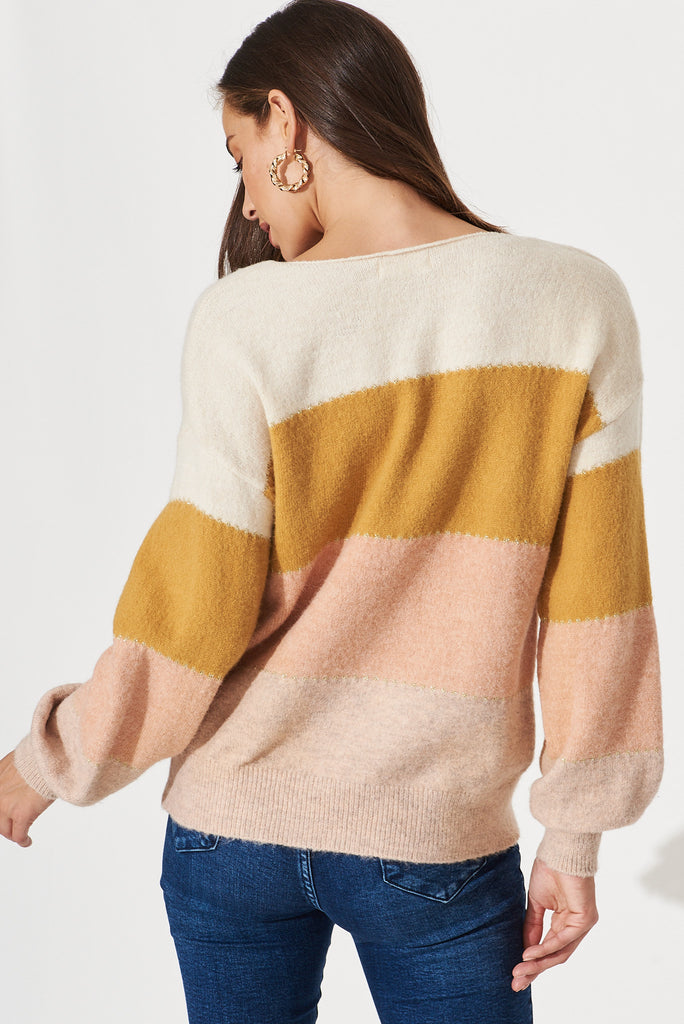 Raiza Colourblock Knit In Yellow With Multi Wool Blend - back