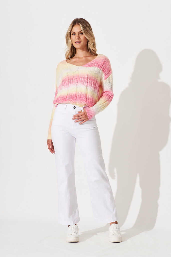 Putria Cable Knit In Yellow With Pink Wool Blend - full length