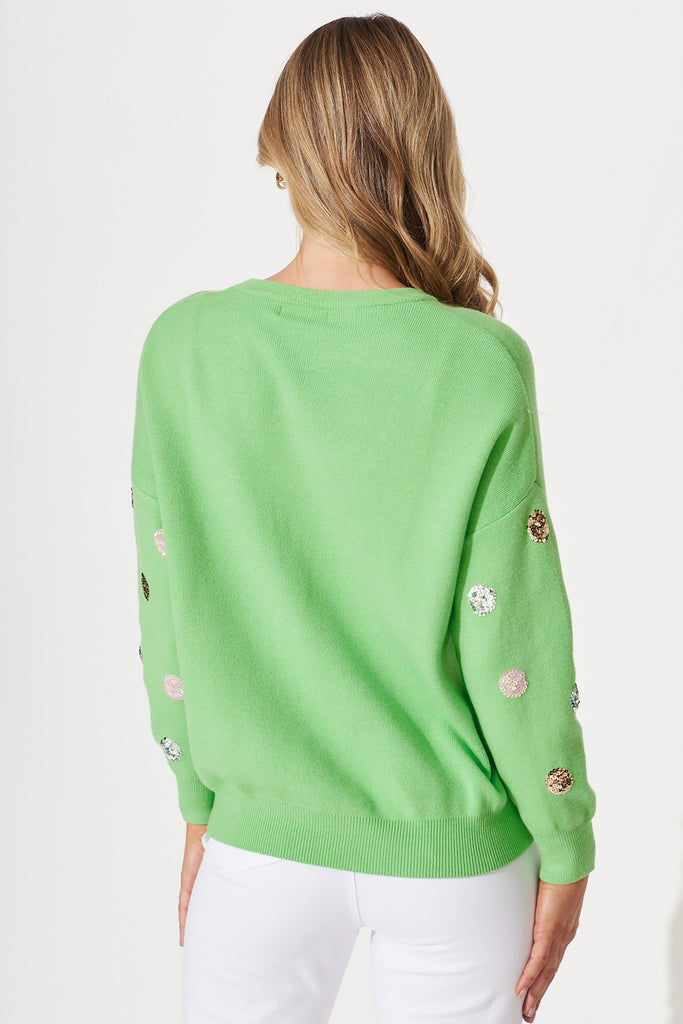 Snowdrop Knit In Green Sequin Spot Wool Blend - back