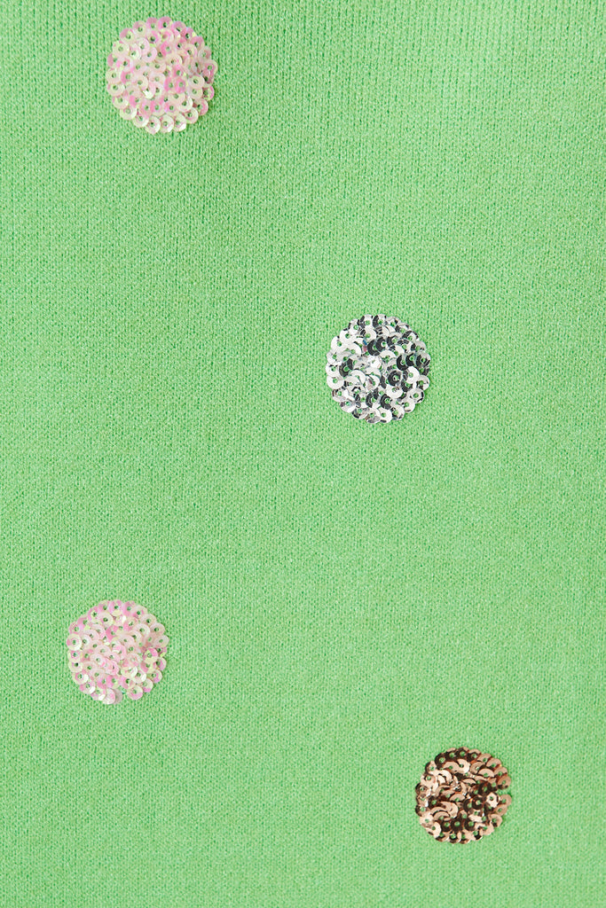 Snowdrop Knit In Green Sequin Spot Wool Blend - fabric