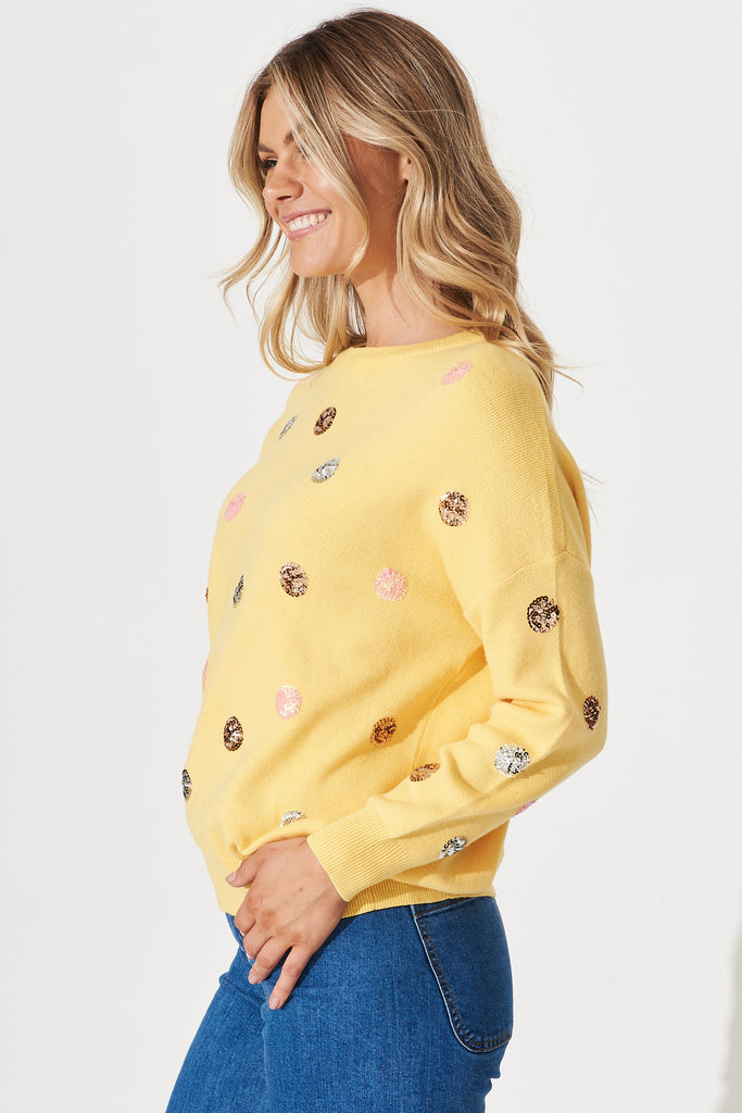 Snowdrop Knit In Yellow Sequin Spot Wool Blend - side
