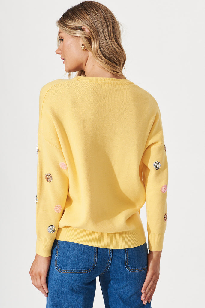 Snowdrop Knit In Yellow Sequin Spot Wool Blend - back