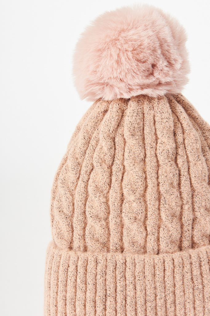 August + Delilah Trace Knit Beanie In Baby Pink With Pom Pom - detail