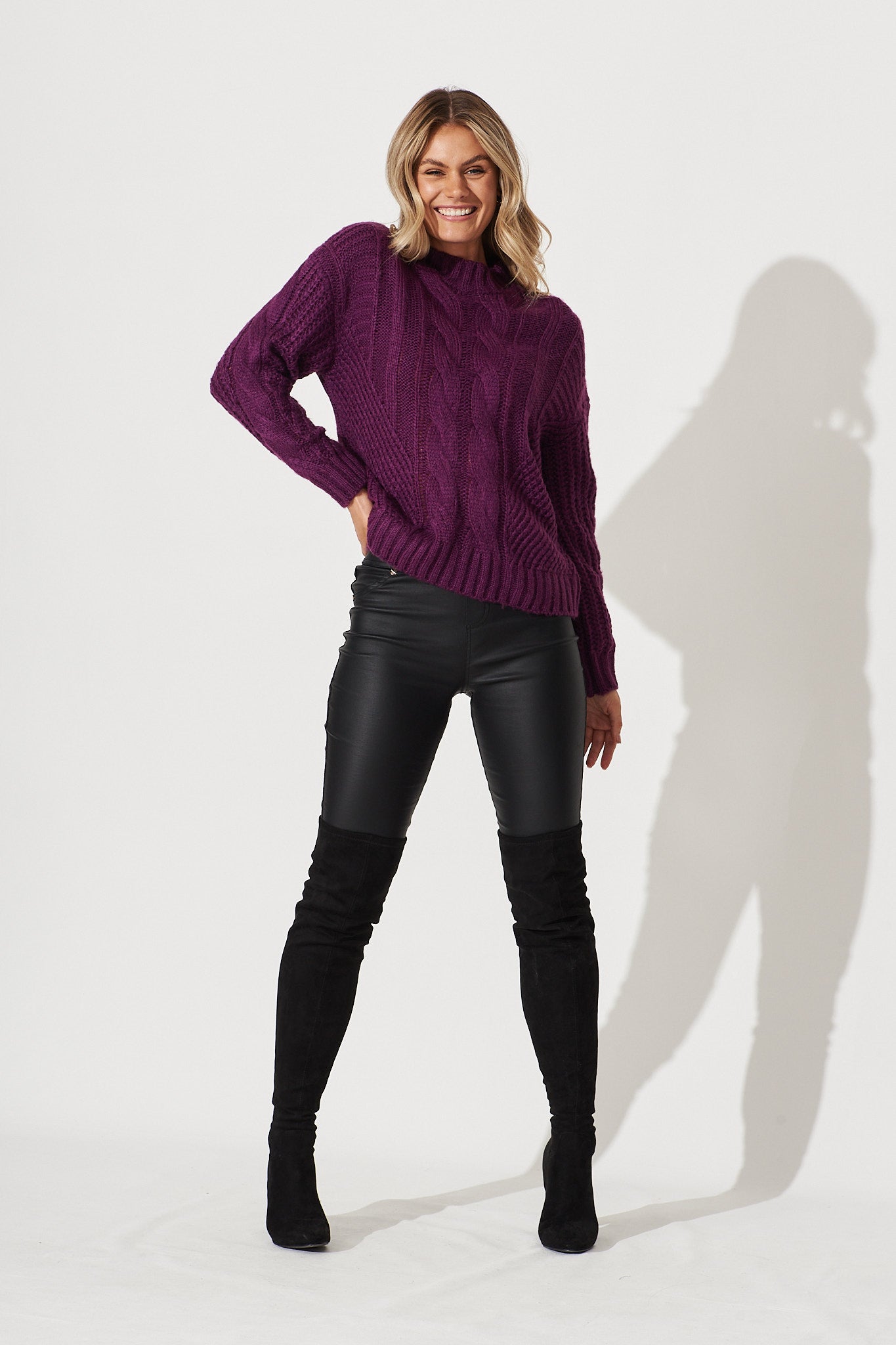 Notting Knit In Dark Purple Cotton Blend - full length