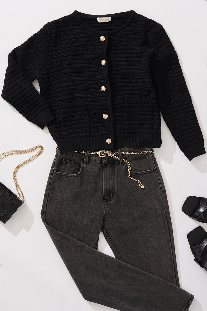 Cartagena Knit Jacket In Black - flatlay