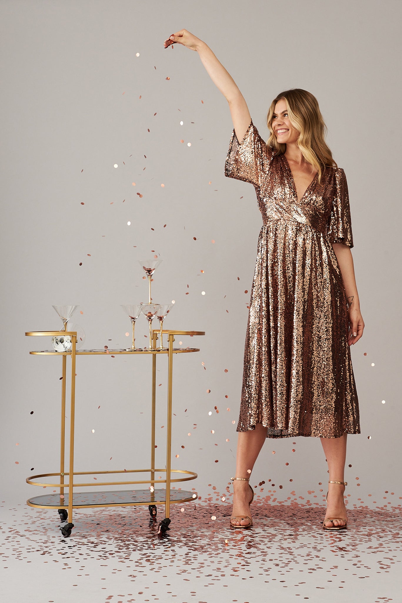 Livorno Midi Dress In Rose Gold Sequin St Frock Livorno Midi Dress In Rose Gold Sequin St Frock