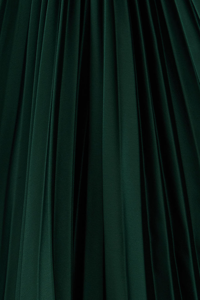 Anetta Midi Dress In Pleated Emerald Satin - fabric