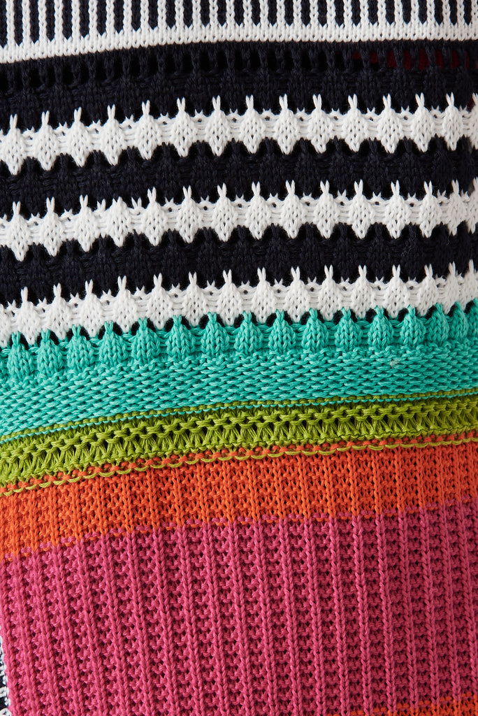 Trevi Knit Cardigan In Tangerine Multi Stripe Cotton Blend - fabric
