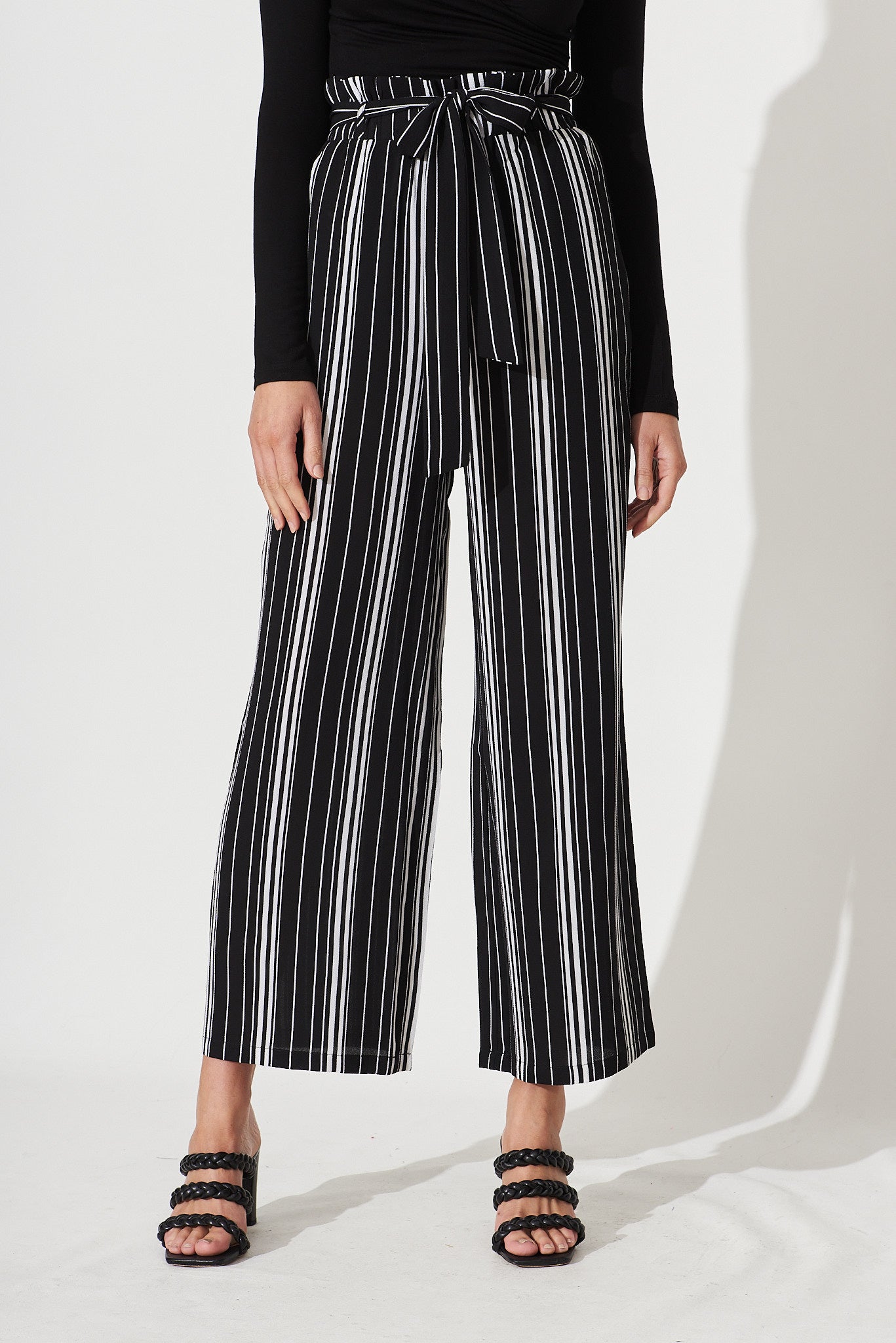 Darlene Pants In Black With White Stripe Crepe – St Frock